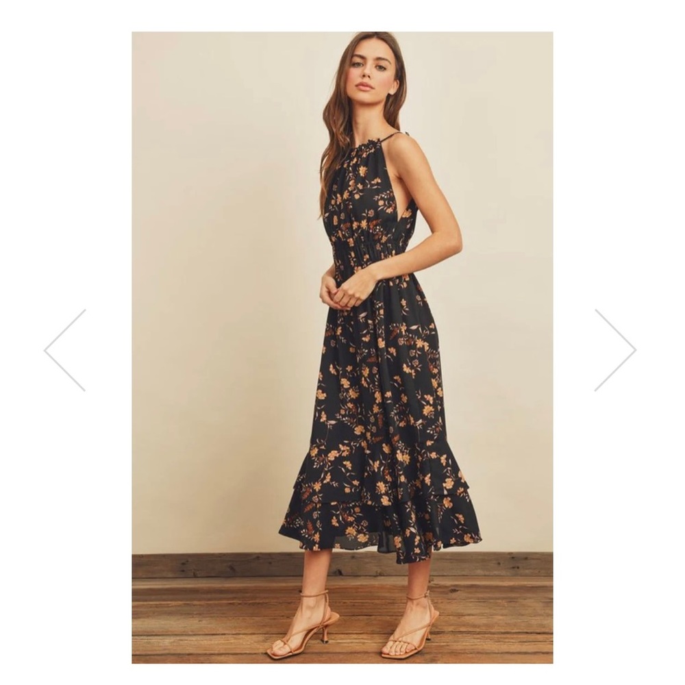 NWT !! ANASTASIA FLORAL MIDI DRESS Black floral high neck — size small